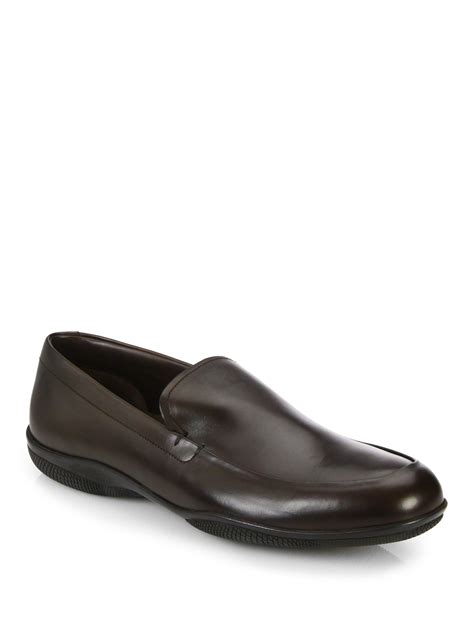 prada men's leather slip-ons|prada men's moccasins.